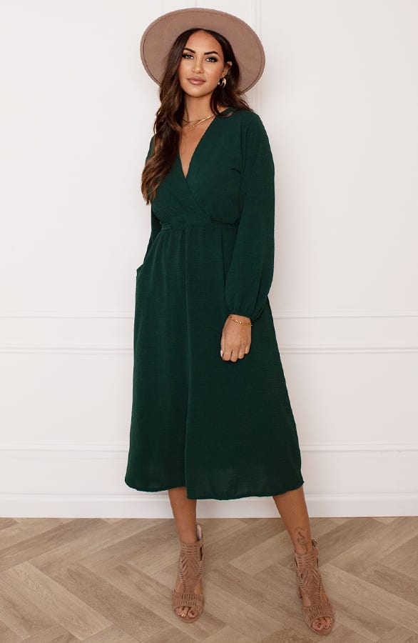 Midi Jurk Met Zakken Leah Smaragd – shoparchief — foto 2