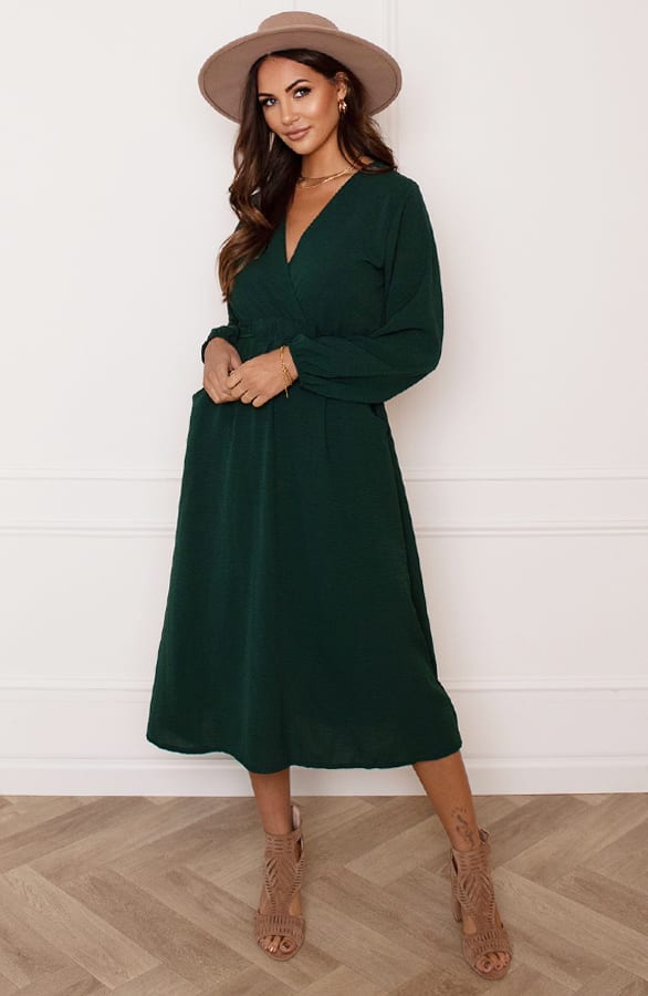 Midi Jurk Met Zakken Leah Smaragd – shoparchief — foto 4