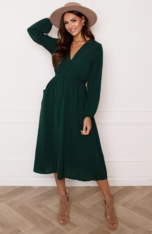 Midi Jurk Met Zakken Leah Smaragd – shoparchief — foto 3