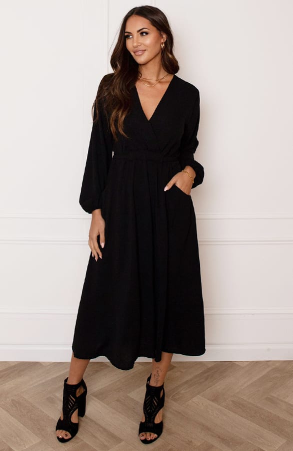 Midi Jurk Met Zakken Leah Zwart – shoparchief