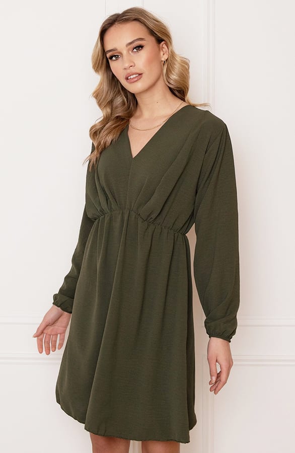 Plooien V-hals Jurk Tess Army – shoparchief — foto 3