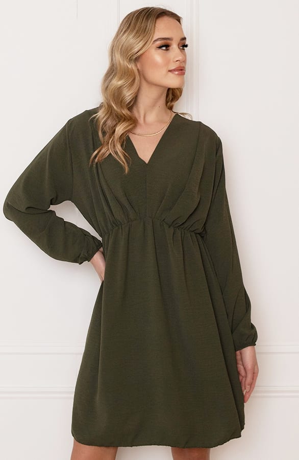 Plooien V-hals Jurk Tess Army – shoparchief — foto 8