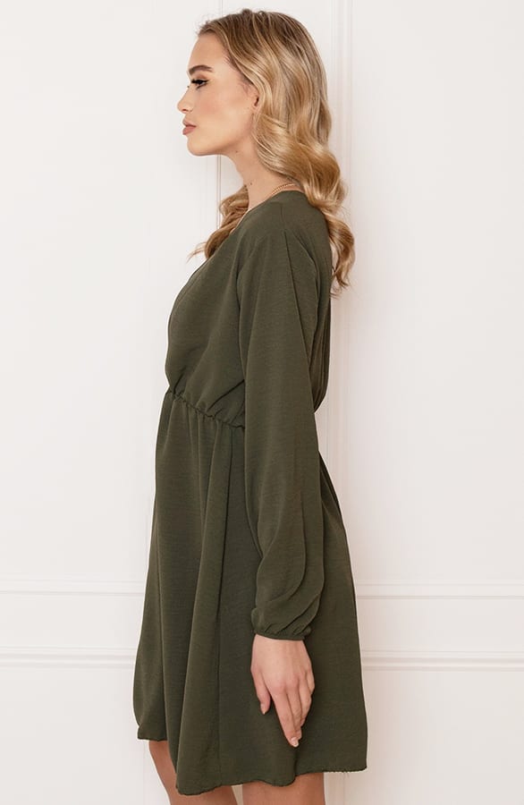 Plooien V-hals Jurk Tess Army – shoparchief — foto 5