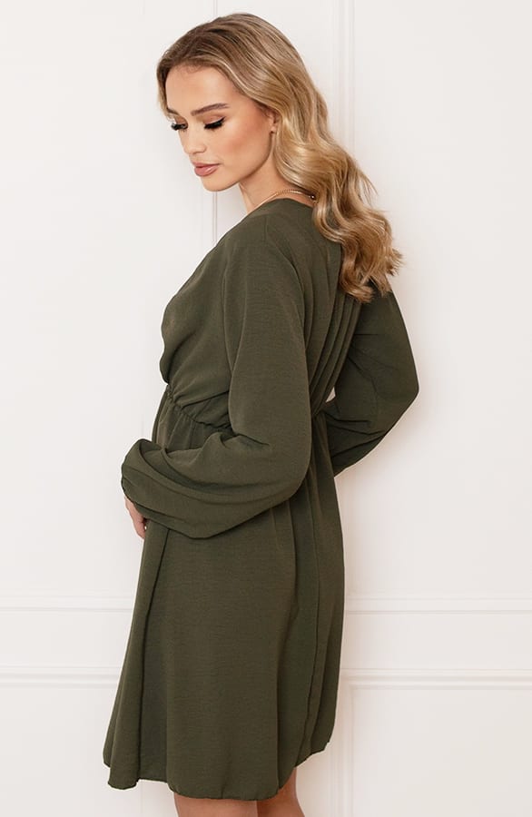 Plooien V-hals Jurk Tess Army – shoparchief — foto 6