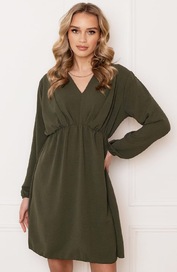 Plooien V-hals Jurk Tess Army – shoparchief