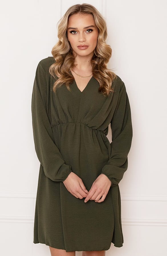 Plooien V-hals Jurk Tess Army – shoparchief — foto 2