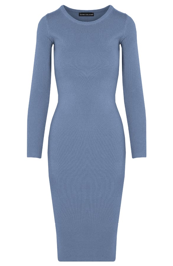 Ribstof Midi Jurk Mila Jeansblauw – shoparchief