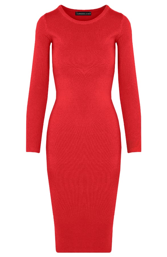 Ribstof Midi Jurk Mila Rood – shoparchief