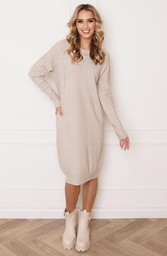 Ribstof Sweater Dress Mia Beige – shoparchief