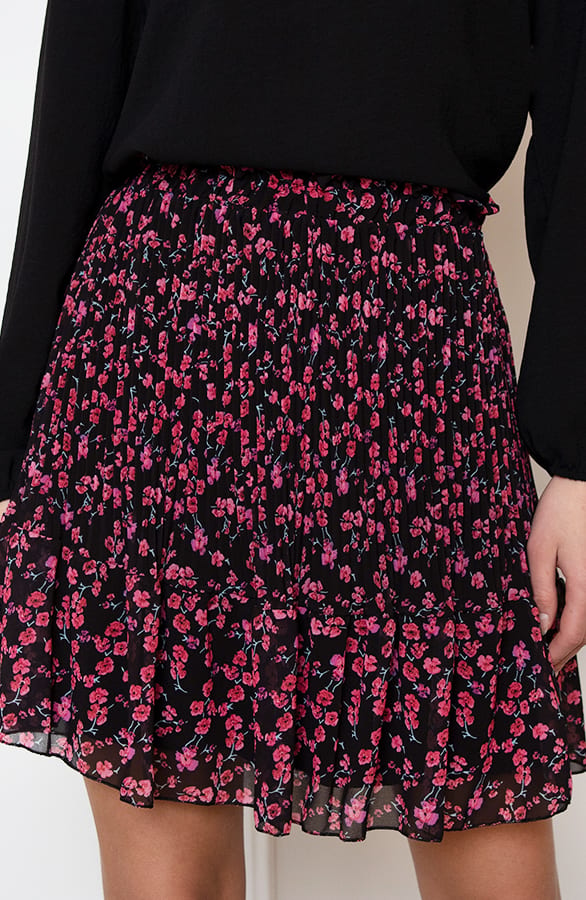 Rok Met Bloemen Print Esmee Zwart Roze – shoparchief