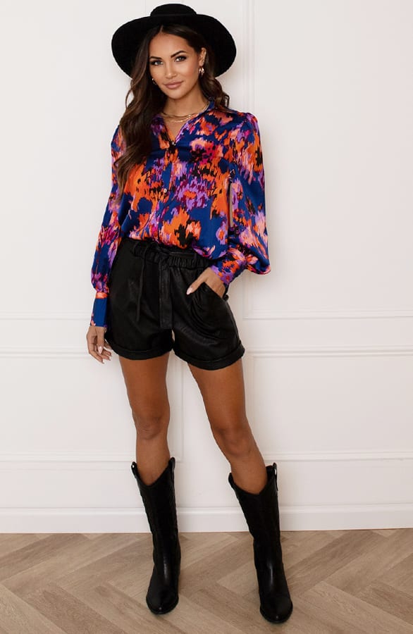 Satijnen Print Blouse Eva Kobalt Oranje – shoparchief — foto 6