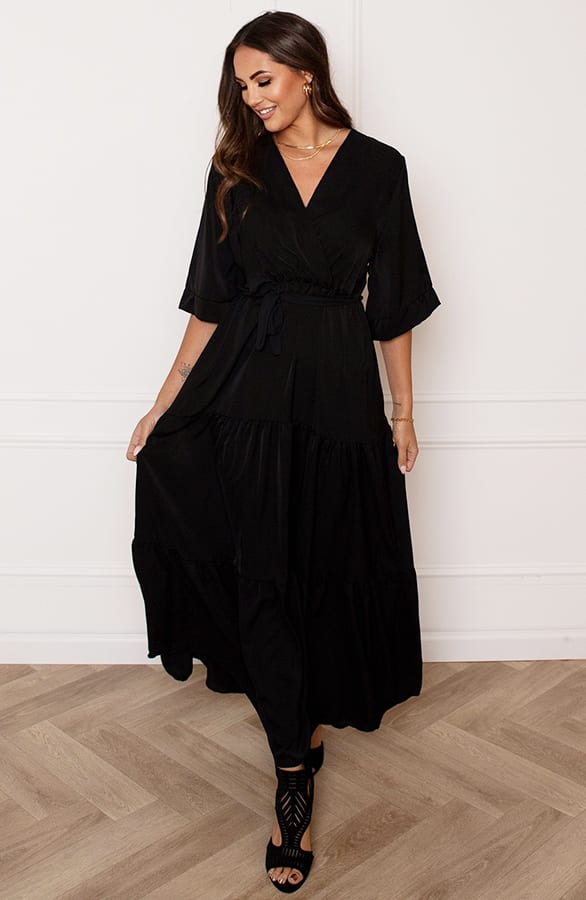 Silky A-Lijn Maxi Jurk Nova Zwart – shoparchief — foto 3