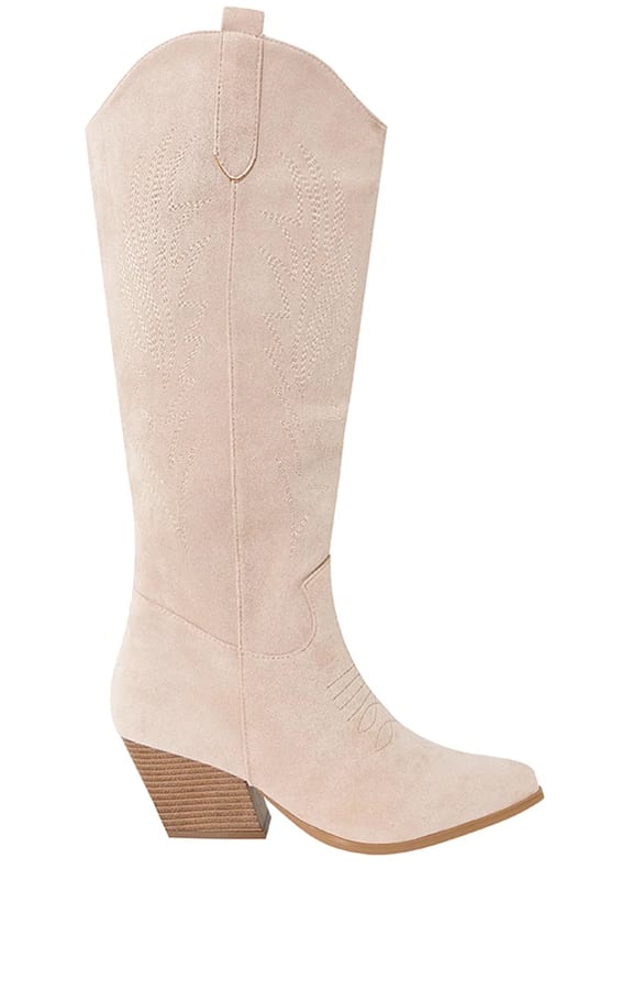 Suedine Laarzen Met Blokhak Britta Beige – shoparchief