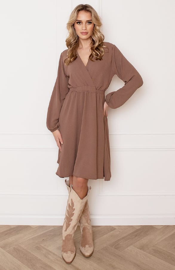 V-hals Jurk Kate Taupe – shoparchief — foto 5