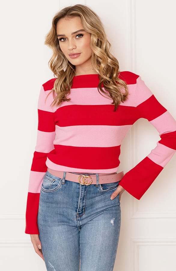 Flared Mouwen Gestreepte Top Blaire Roze Rood – shoparchief