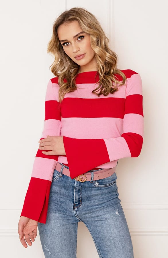 Flared Mouwen Gestreepte Top Blaire Roze Rood – shoparchief — foto 2