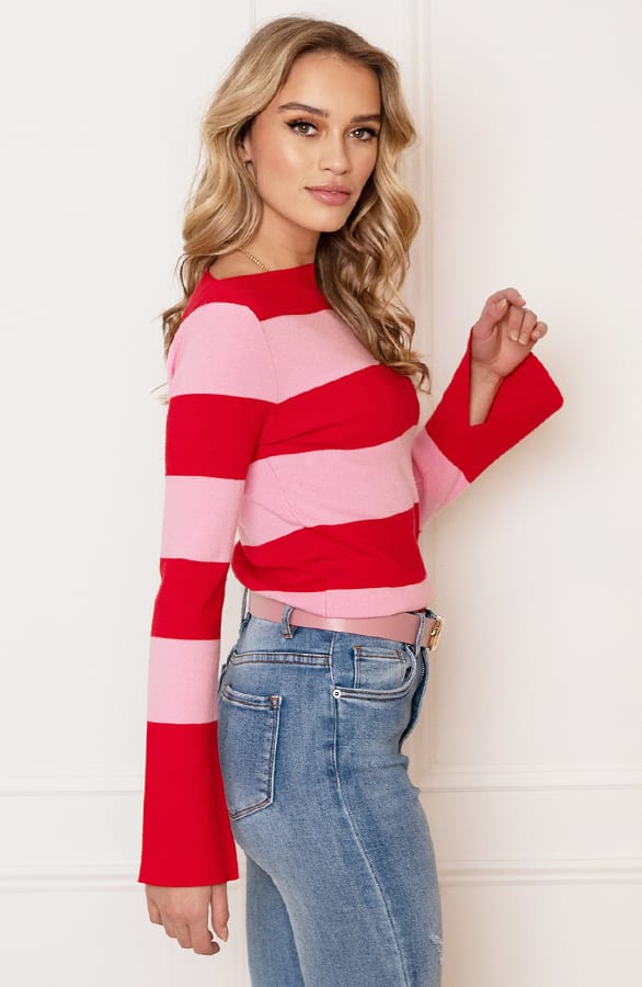 Flared Mouwen Gestreepte Top Blaire Roze Rood – shoparchief — foto 3