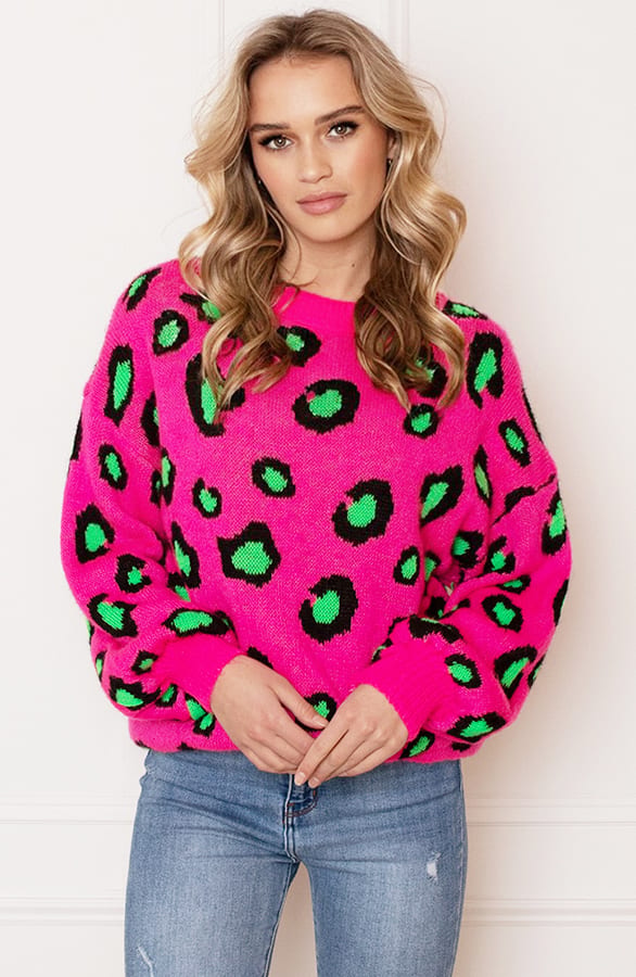 Gebreide Leopard Sweater Melany Fuchsia – shoparchief