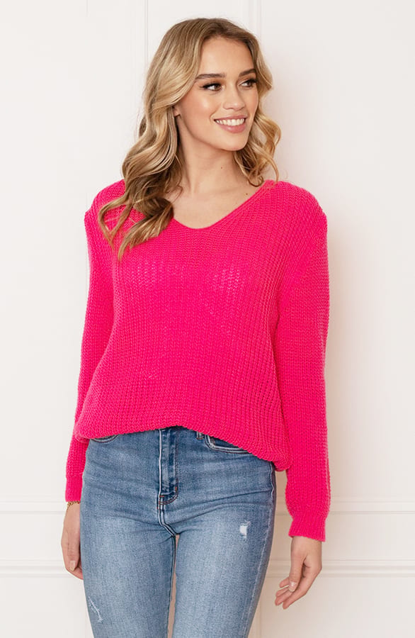 Gehaakte Trui V-hals Cato Fuchsia β shoparchief