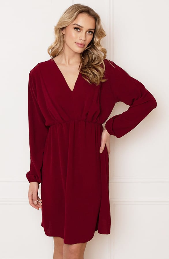 Plooien V-hals Jurk Tess Bordeaux – shoparchief — foto 2