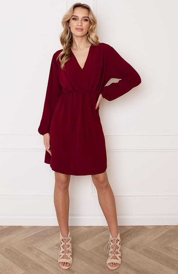 Plooien V-hals Jurk Tess Bordeaux – shoparchief — foto 4