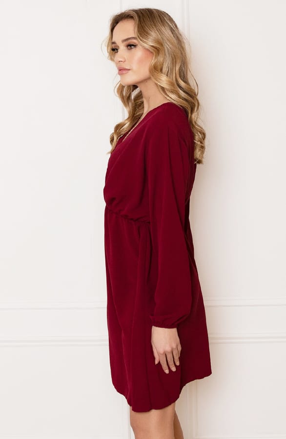 Plooien V-hals Jurk Tess Bordeaux – shoparchief — foto 3