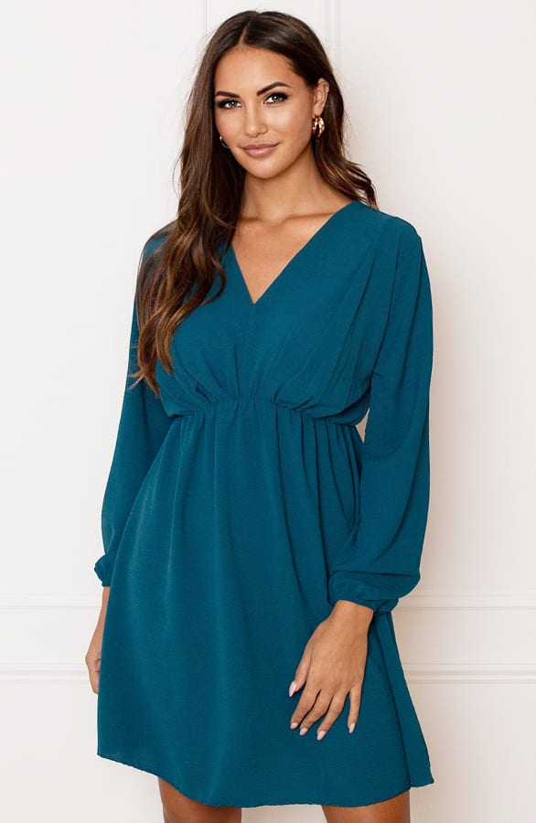 Plooien V-hals Jurk Tess Petrol – shoparchief
