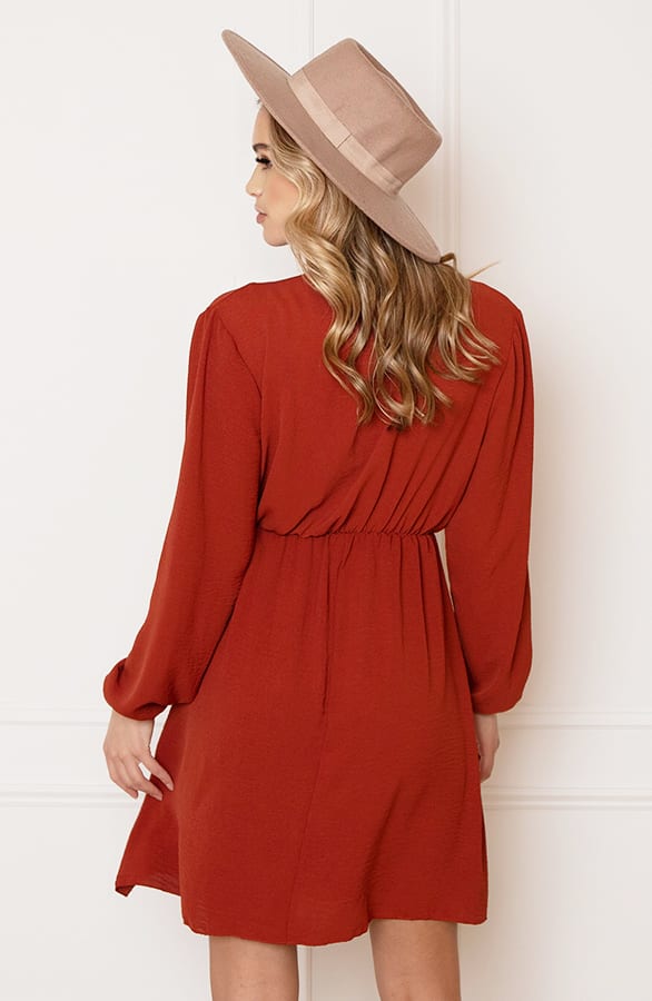 Plooien V-hals Jurk Tess Terracotta – shoparchief — foto 3