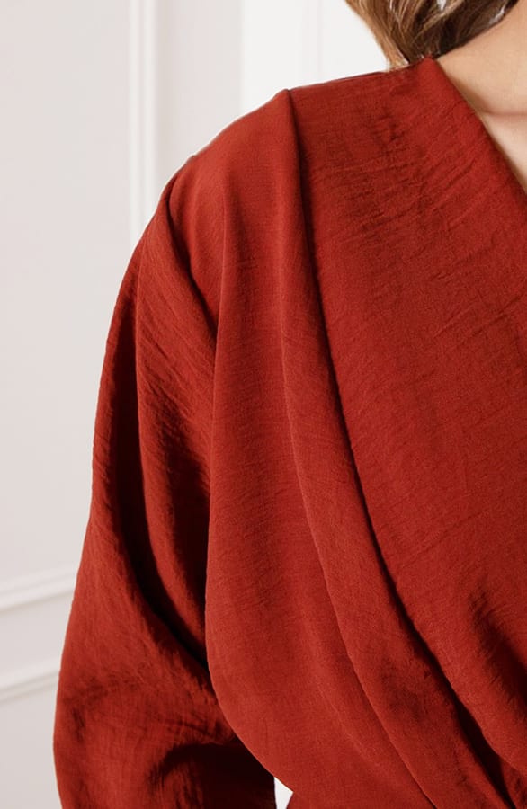 Plooien V-hals Jurk Tess Terracotta – shoparchief — foto 4