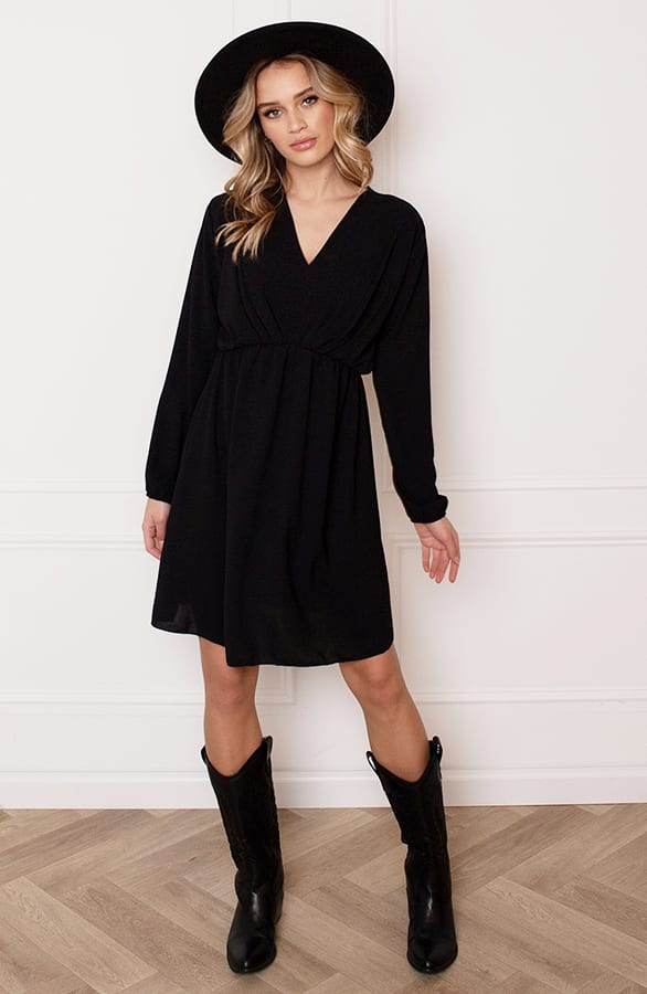 Plooien V-hals Jurk Tess Zwart – shoparchief — foto 7