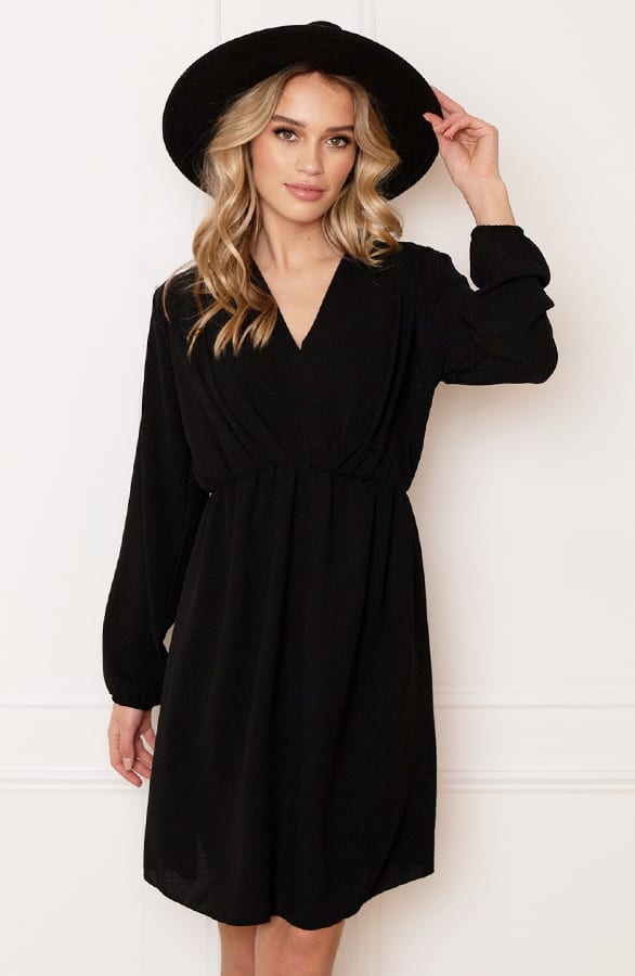 Plooien V-hals Jurk Tess Zwart – shoparchief
