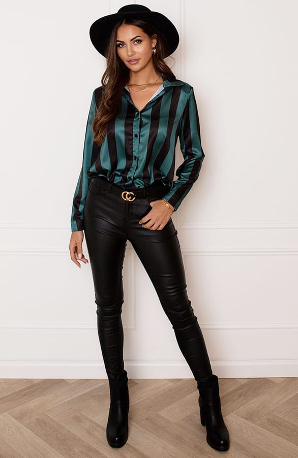 Silky Strepen Blouse Kirsty Zwart Smaragd – shoparchief — foto 5
