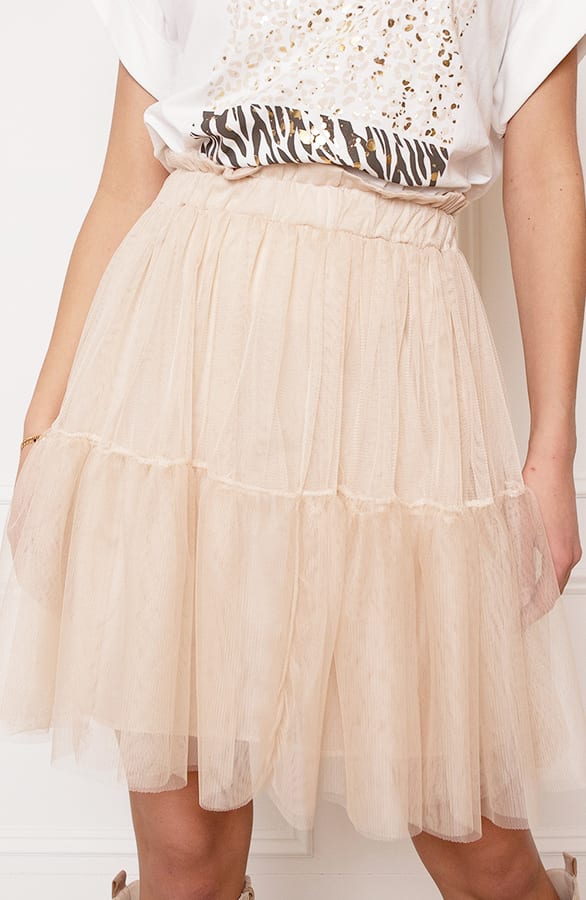 A-Lijn Tule Rok Fleur Beige – shoparchief