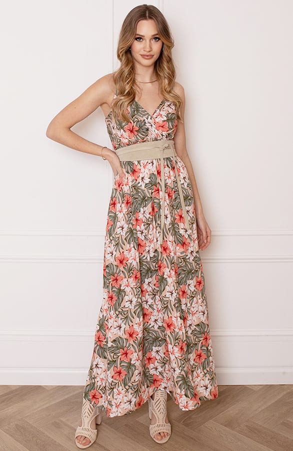 Bloemen Spaghetti Jurk Jacky Sand Koraal – shoparchief — foto 2
