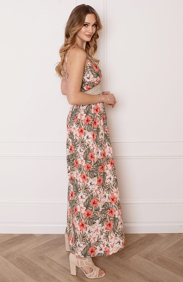 Bloemen Spaghetti Jurk Jacky Sand Koraal – shoparchief — foto 3