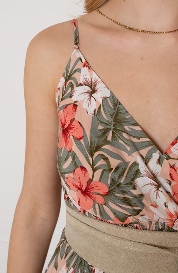 Bloemen Spaghetti Jurk Jacky Sand Koraal – shoparchief — foto 5