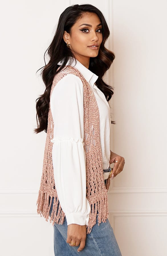 Boho Gilet Merle Lurex Rose Goud – shoparchief — foto 4
