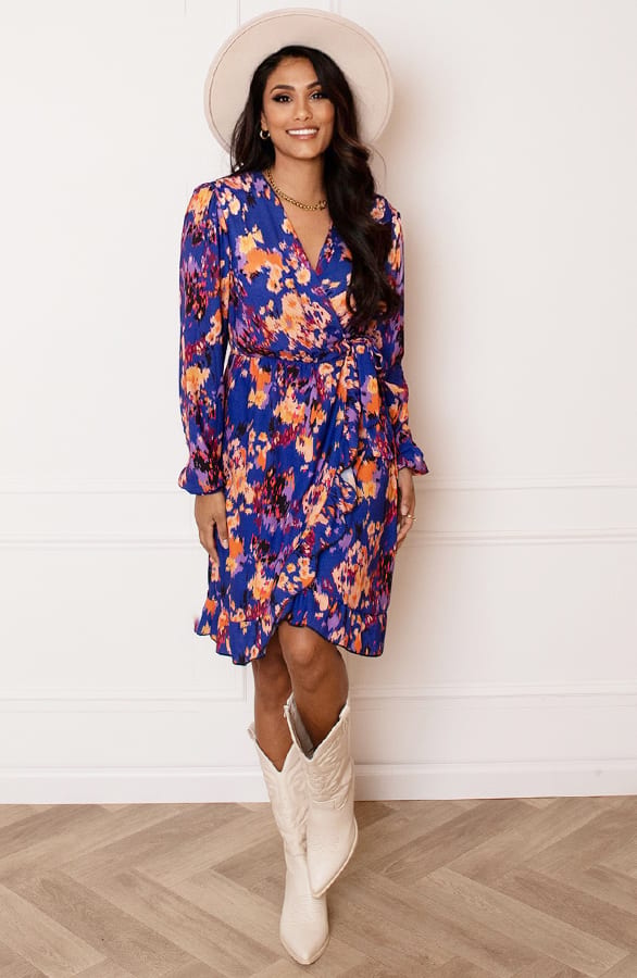 V-Hals Print Jurk Britte Kobalt – shoparchief — foto 4