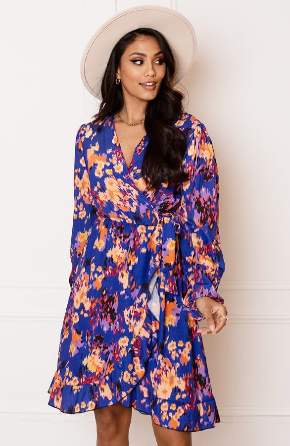 V-Hals Print Jurk Britte Kobalt – shoparchief — foto 5