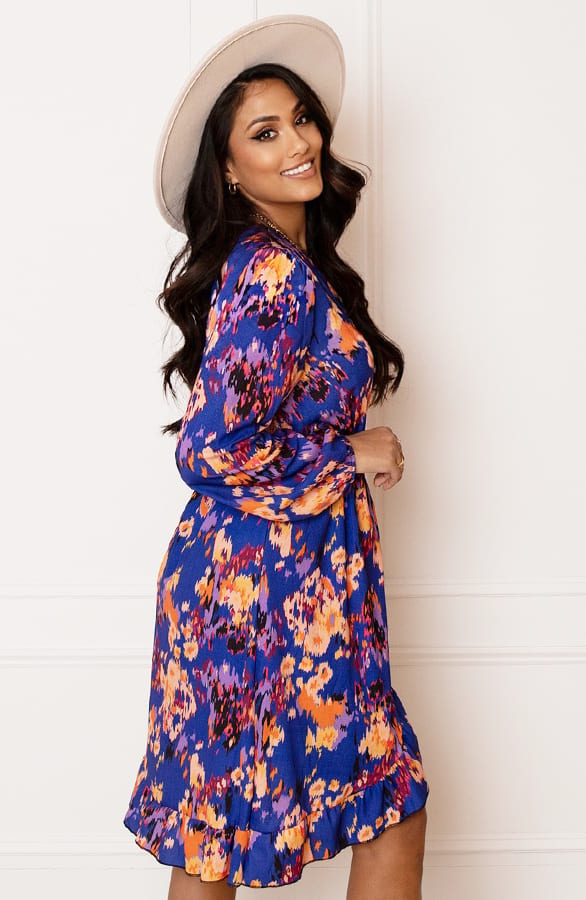 V-Hals Print Jurk Britte Kobalt – shoparchief — foto 3