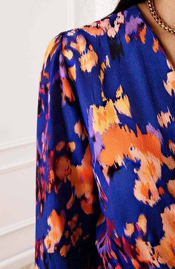 V-Hals Print Jurk Britte Kobalt – shoparchief — foto 6