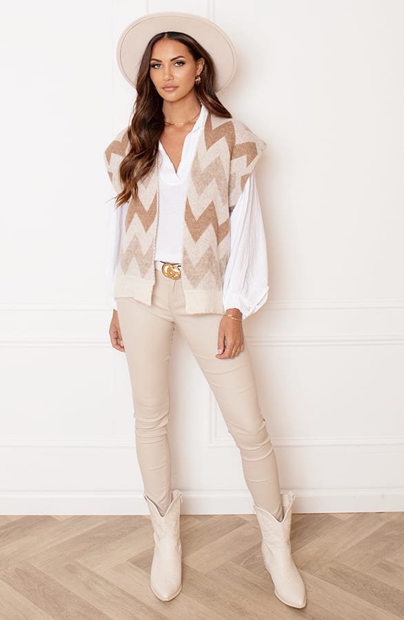 Gebreide Print Gilet Angelina Beige – shoparchief — foto 6