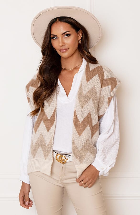 Gebreide Print Gilet Angelina Beige – shoparchief
