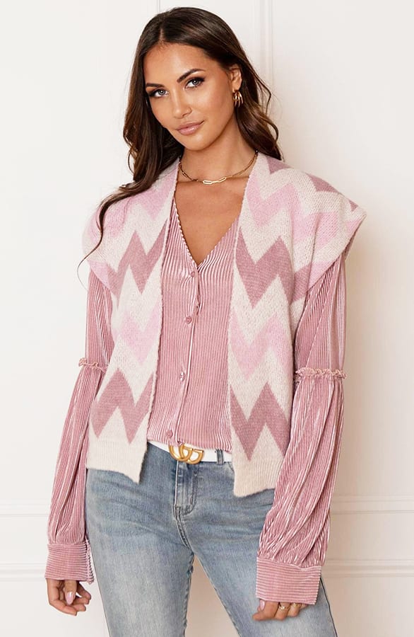 Gebreide Print Gilet Angelina Dust Roze – shoparchief — foto 3
