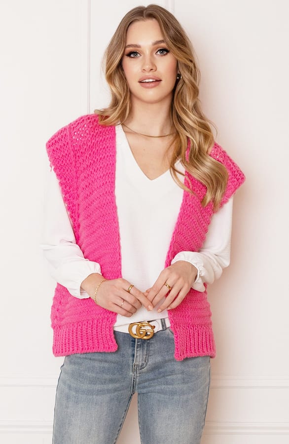 Grof Gebreid Gilet Kiek Neon Fuchsia – shoparchief — foto 3