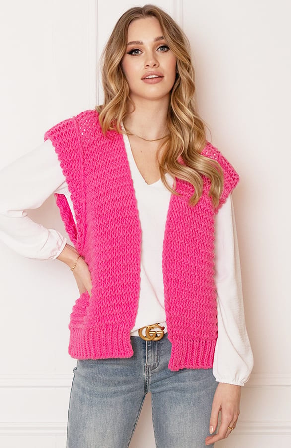 Grof Gebreid Gilet Kiek Neon Fuchsia – shoparchief — foto 2