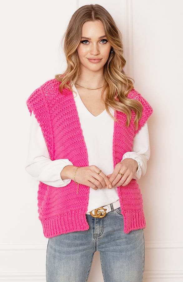 Grof Gebreid Gilet Kiek Neon Fuchsia – shoparchief — foto 4