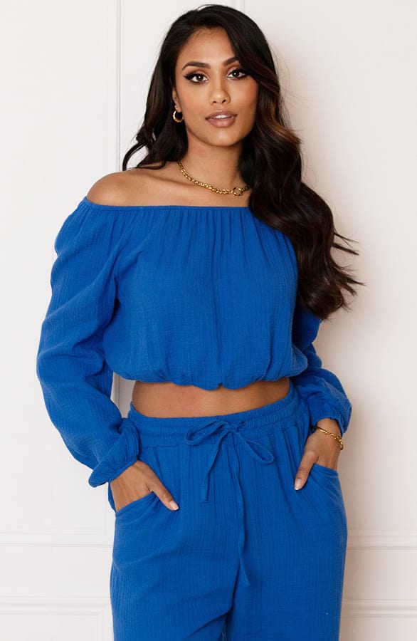 Katoenen Off Shoulder Top Stella Kobalt – shoparchief