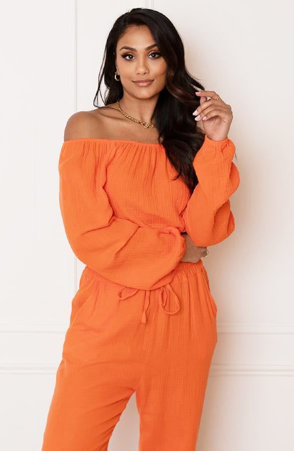 Katoenen Off Shoulder Top Stella Oranje – shoparchief — foto 3
