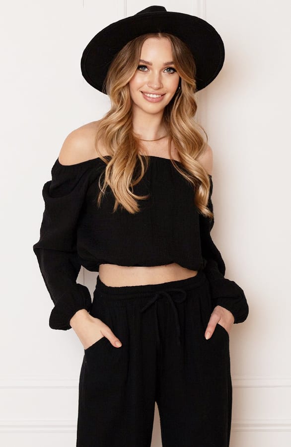 Katoenen Off Shoulder Top Stella Zwart – shoparchief
